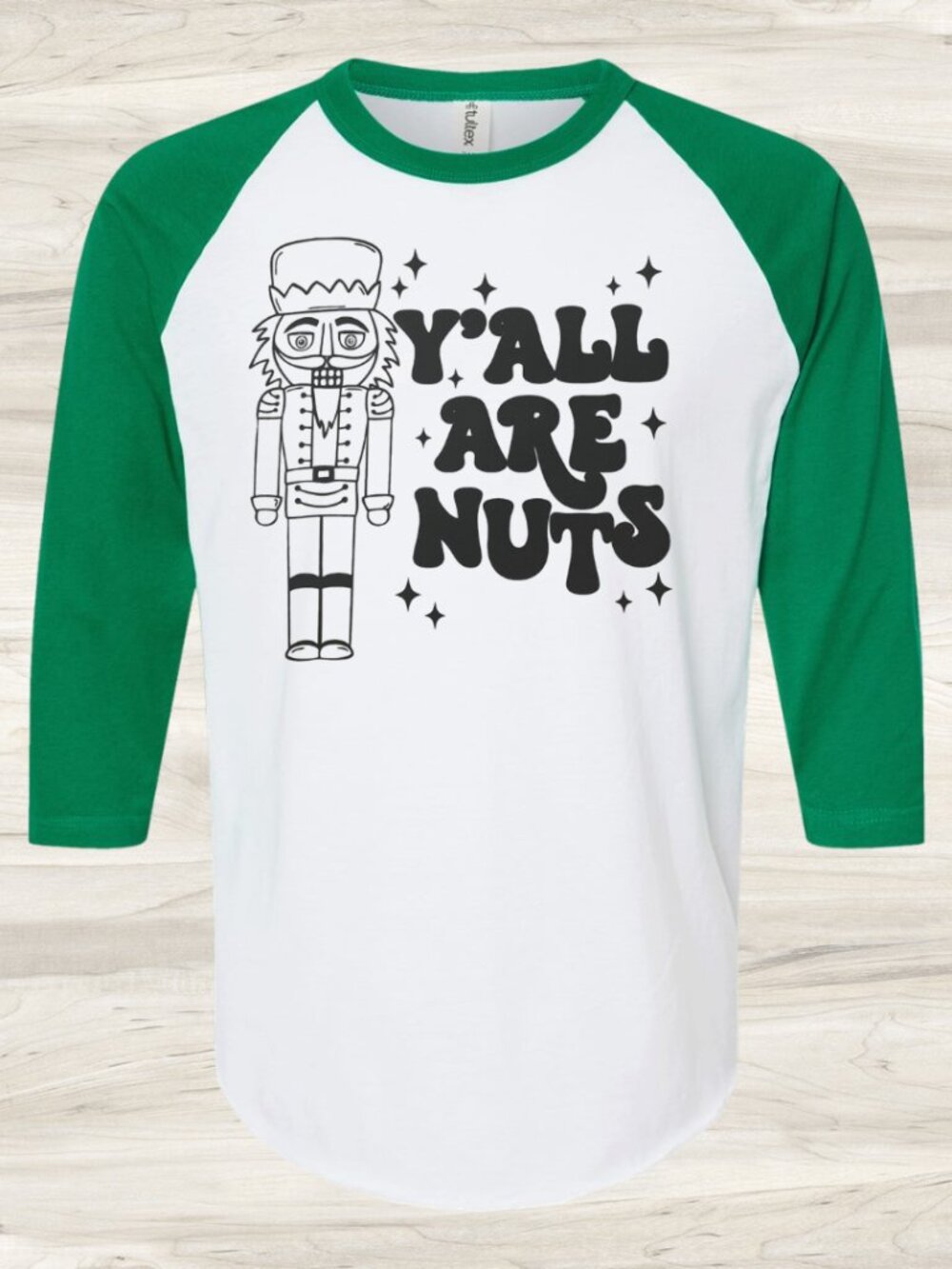 NWT Tultex Ya'll Are Nuts Graphic Baseball Tee Unisex Green/White Size 2XL